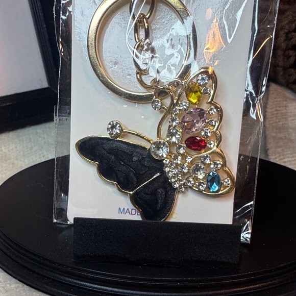 Gold Butterfly Keychain with Colorful Gems - Picture 2 of 2